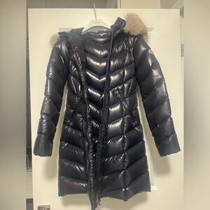 Moncler Marre Quilted Long Down Puffer Coat Genuine Shearling Trim size 0